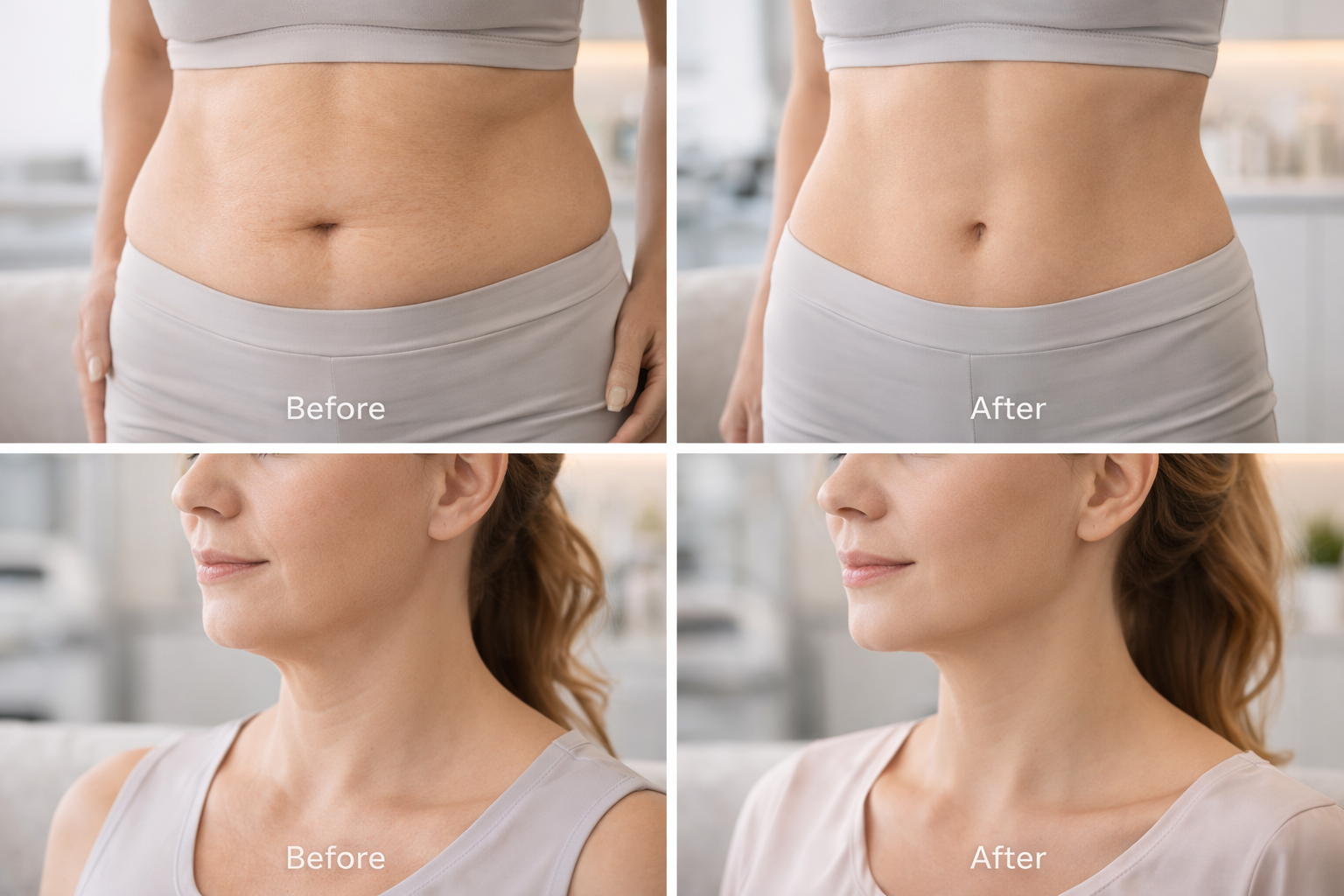 Illustration of a person looking at their reflection in a mirror, with soft, abstract shapes surrounding them to evoke a sense of self-reflection and realistic expectations.